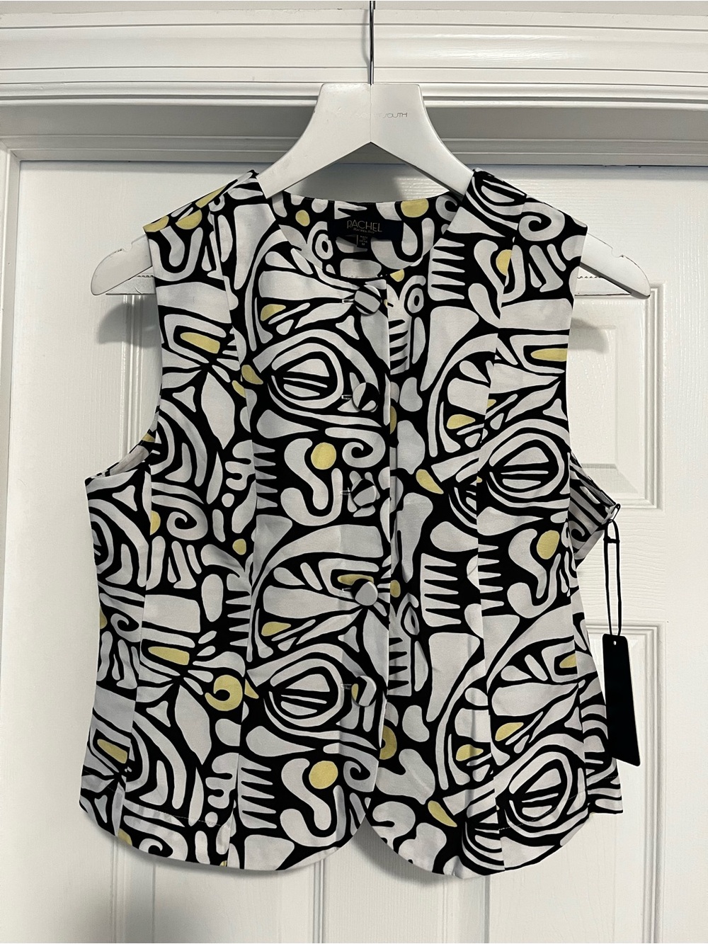 Black, White & Yellow Abstract Print Vest